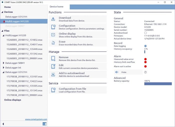 Comet Vision - program pro dataloggery COMET (U, S, R, D, M) - zdarma ...
